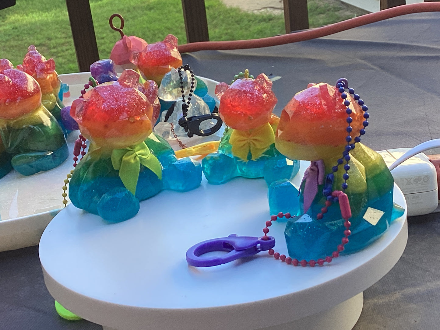 Rainbow Bear Keychain, Backpack bling, car ornament.