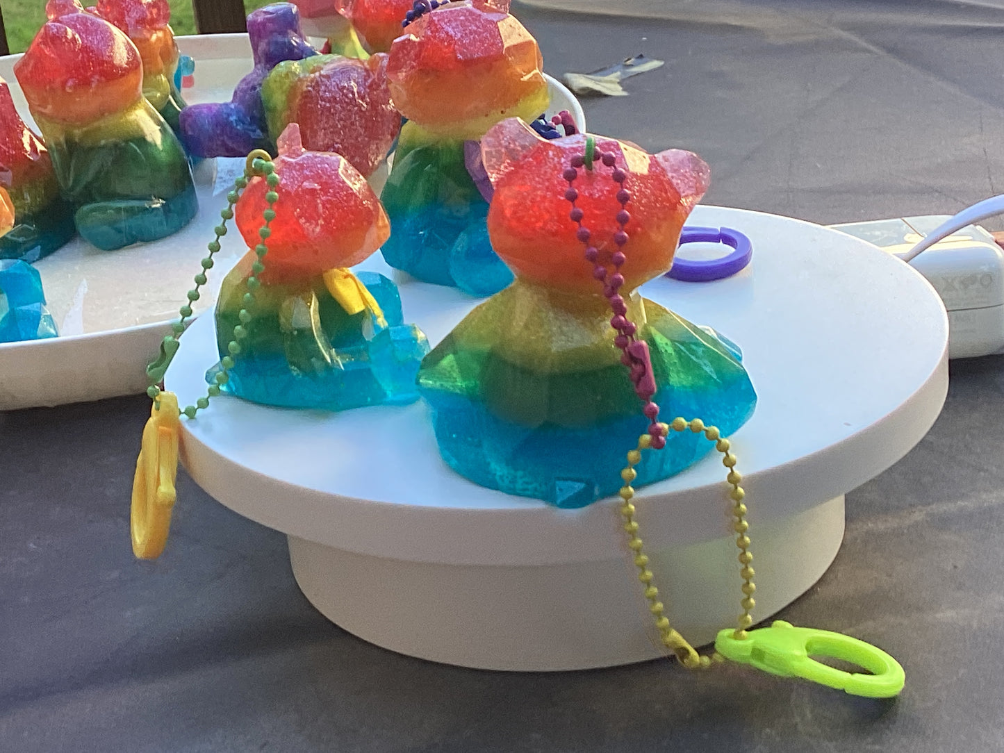 Rainbow Bear Keychain, Backpack bling, car ornament.
