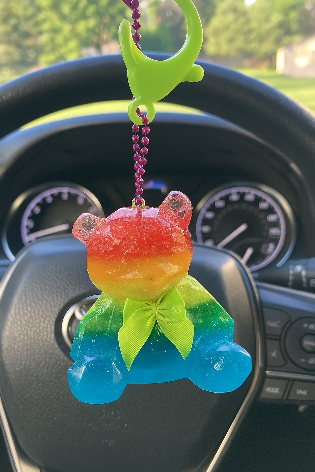 Rainbow Bear Keychain, Backpack bling, car ornament.