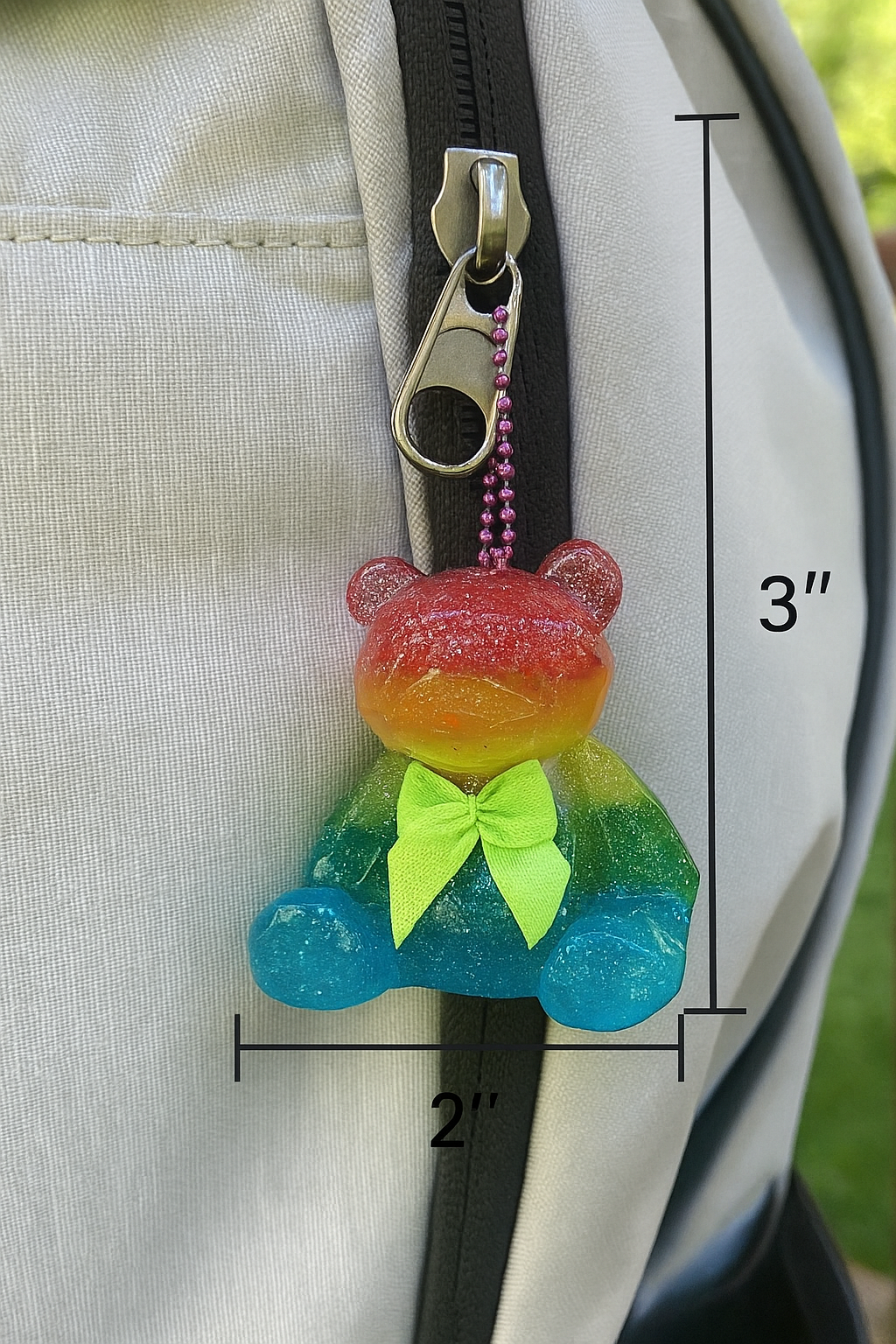 Rainbow Bear Keychain, Backpack bling, car ornament.