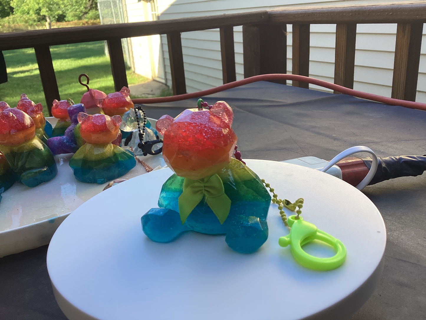 Rainbow Bear Keychain, Backpack bling, car ornament.