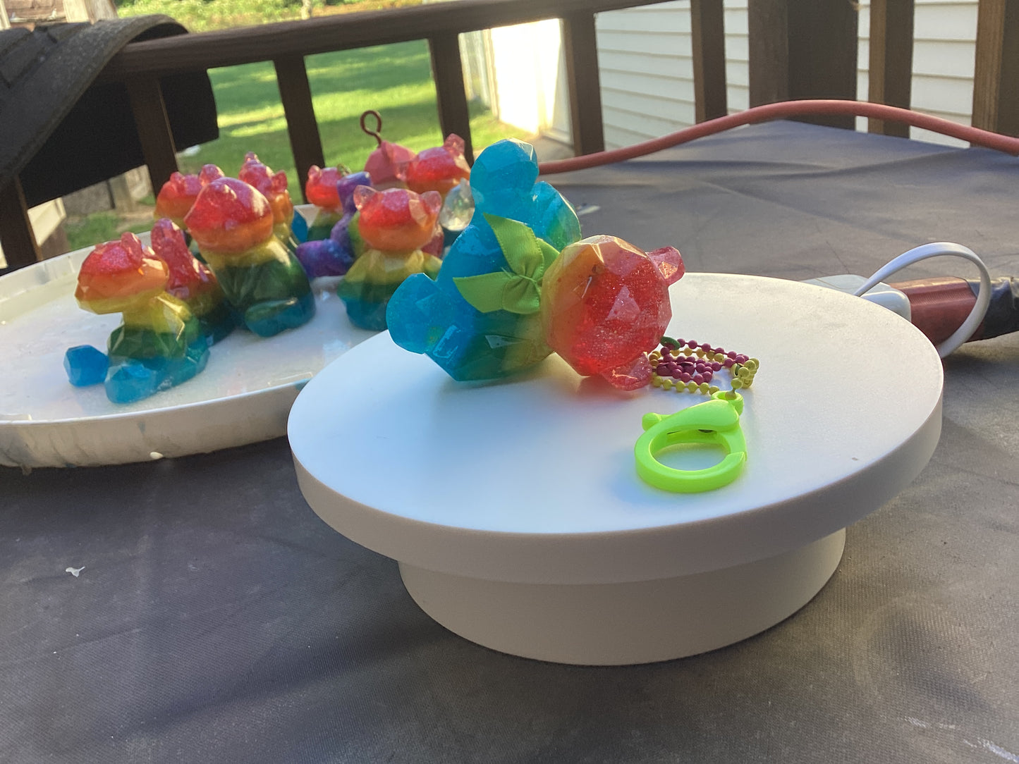 Rainbow Bear Keychain, Backpack bling, car ornament.