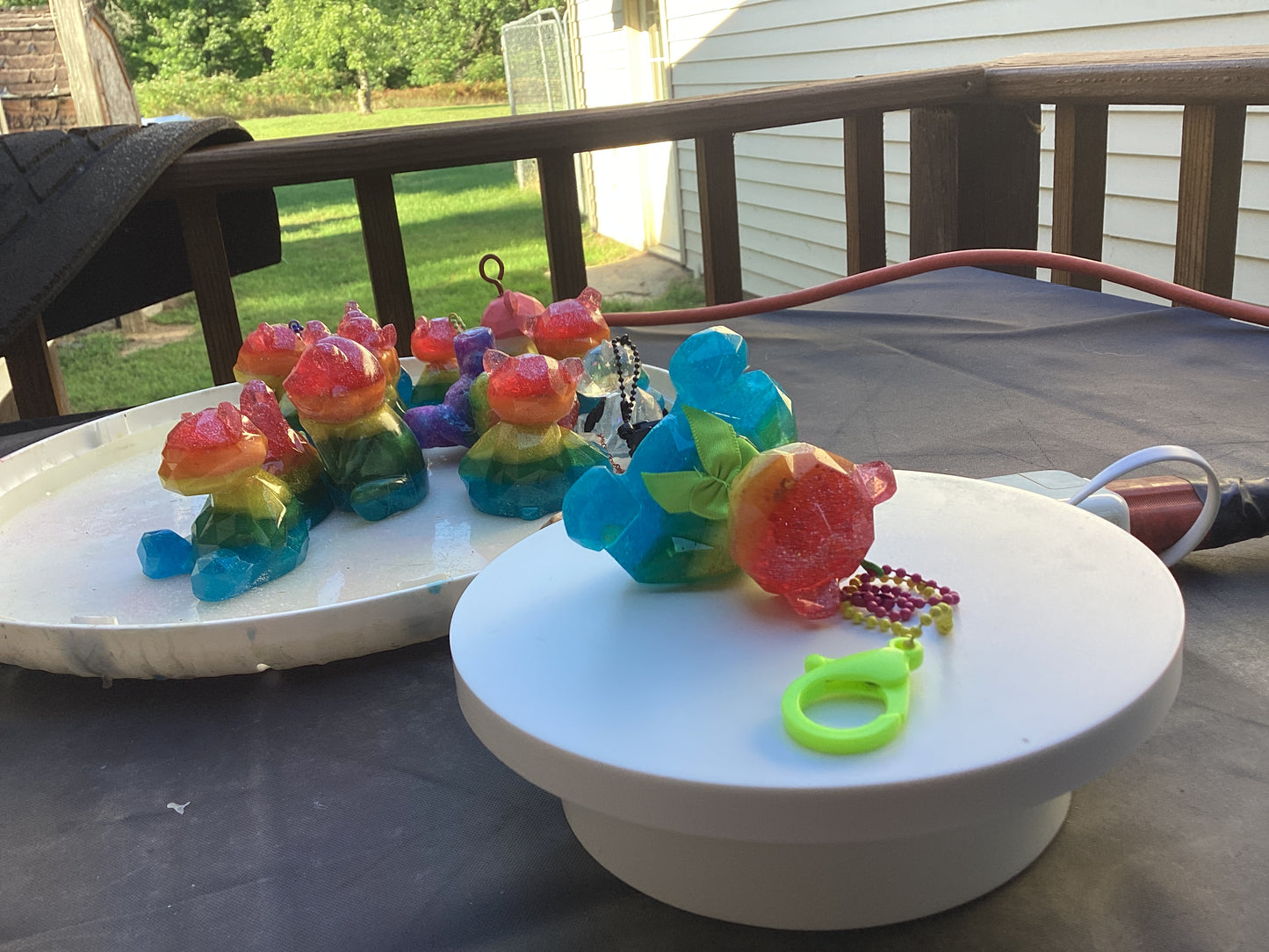 Rainbow Bear Keychain, Backpack bling, car ornament.