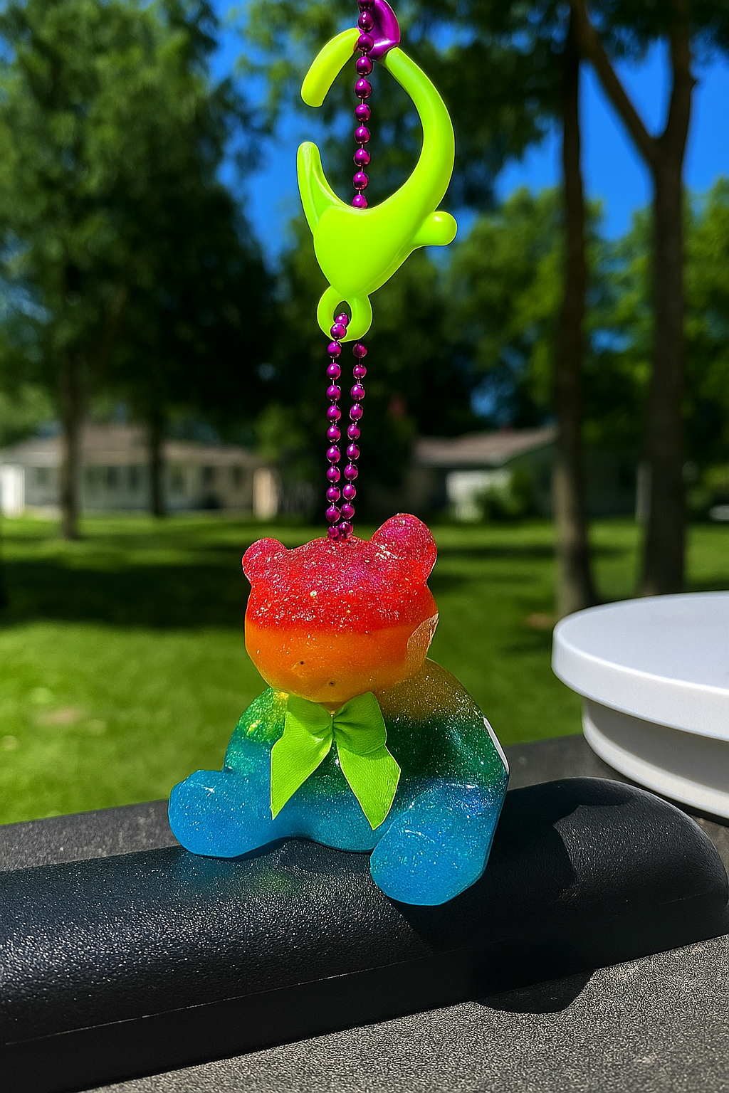 Rainbow Bear Keychain, Backpack bling, car ornament.