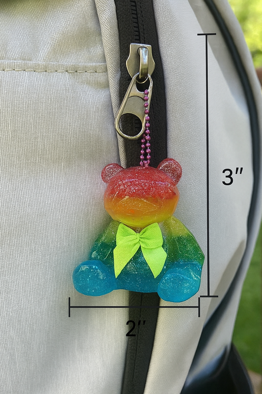 Rainbow Bear Keychain, Backpack bling, car ornament.