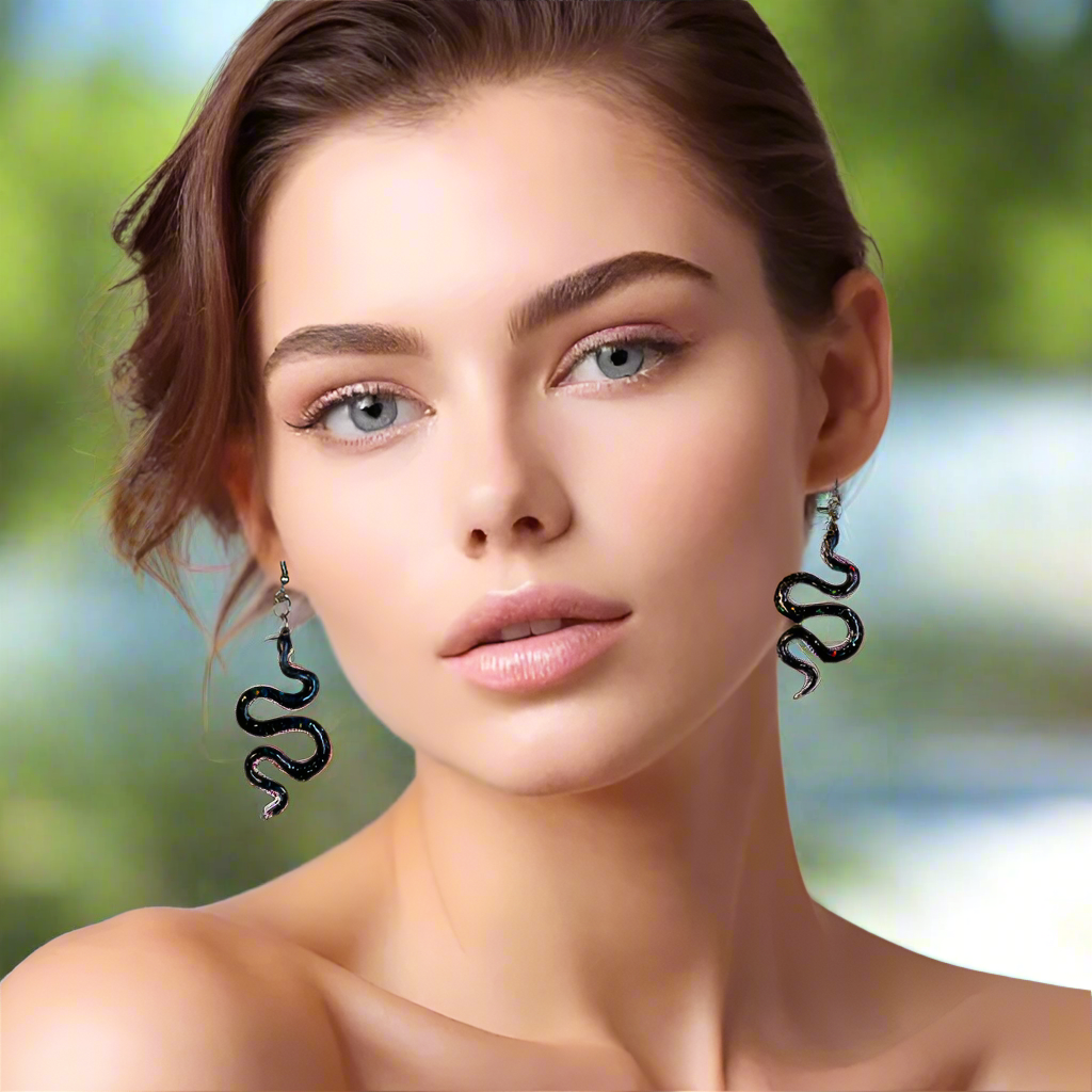 Wow! Look at her Snake Earrings.